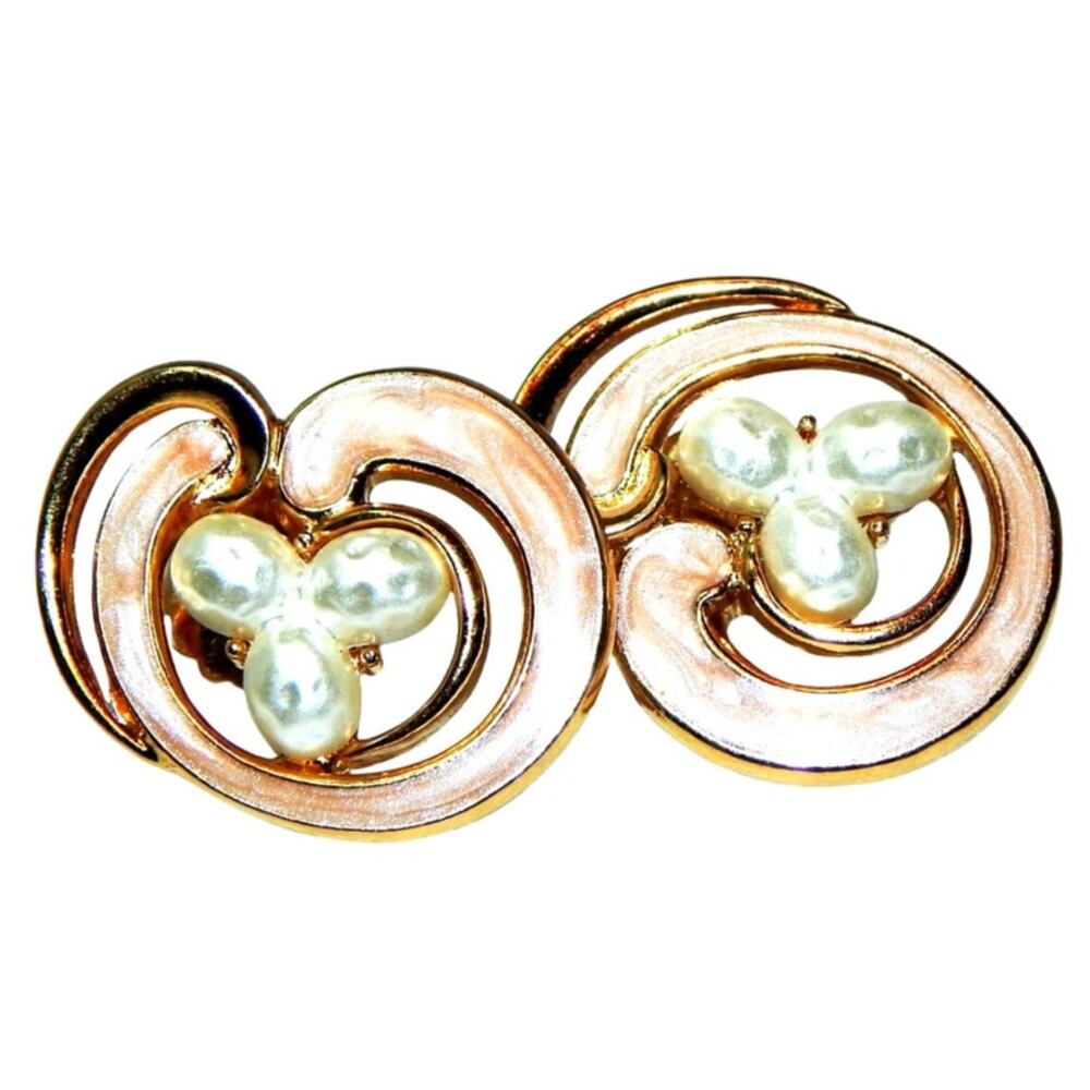 Vintage Avon Baroque Peach Enamel Swirl Post Earrings